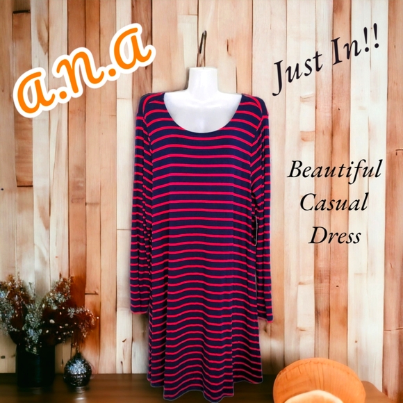NWT!! Designer A.N.A Casual Striped Midi Dress - Picture 3 of 14